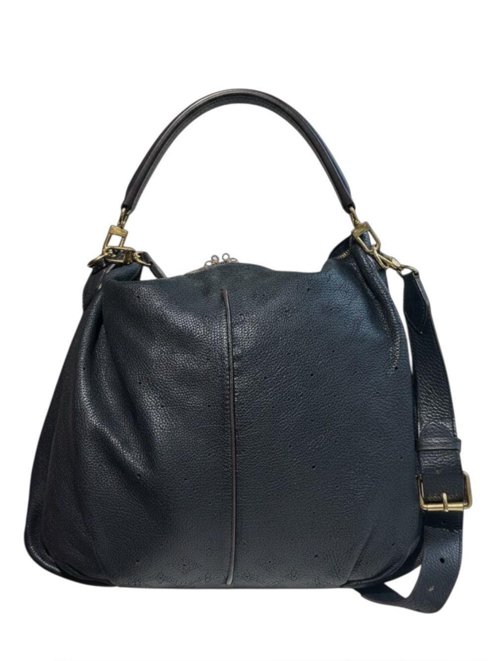 Louis Vuitton Black Mahina LV Monogram Leather Brown Trim M93987 Selene MM Hobo